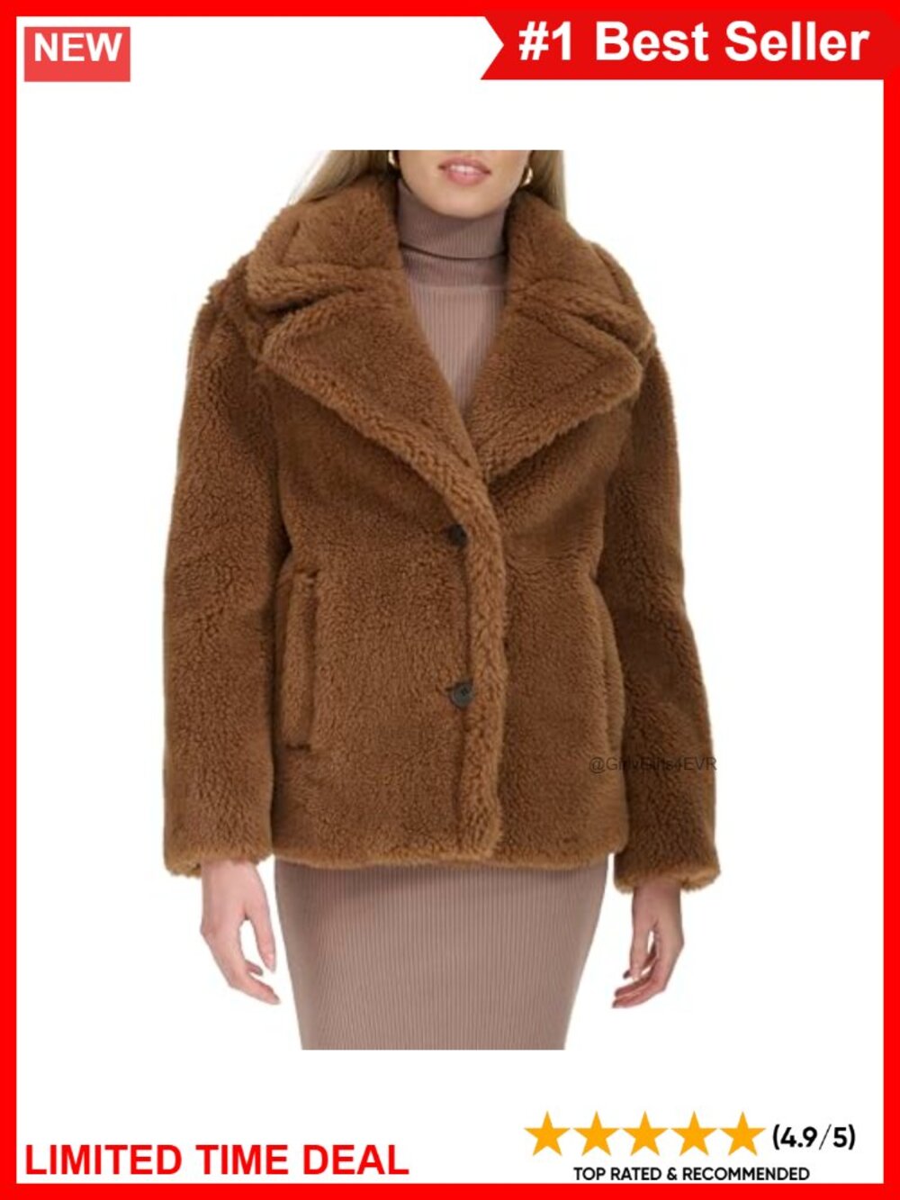 Cozy Teddy Faux Fur Long Sleeve Button Front Cocoon Jacket